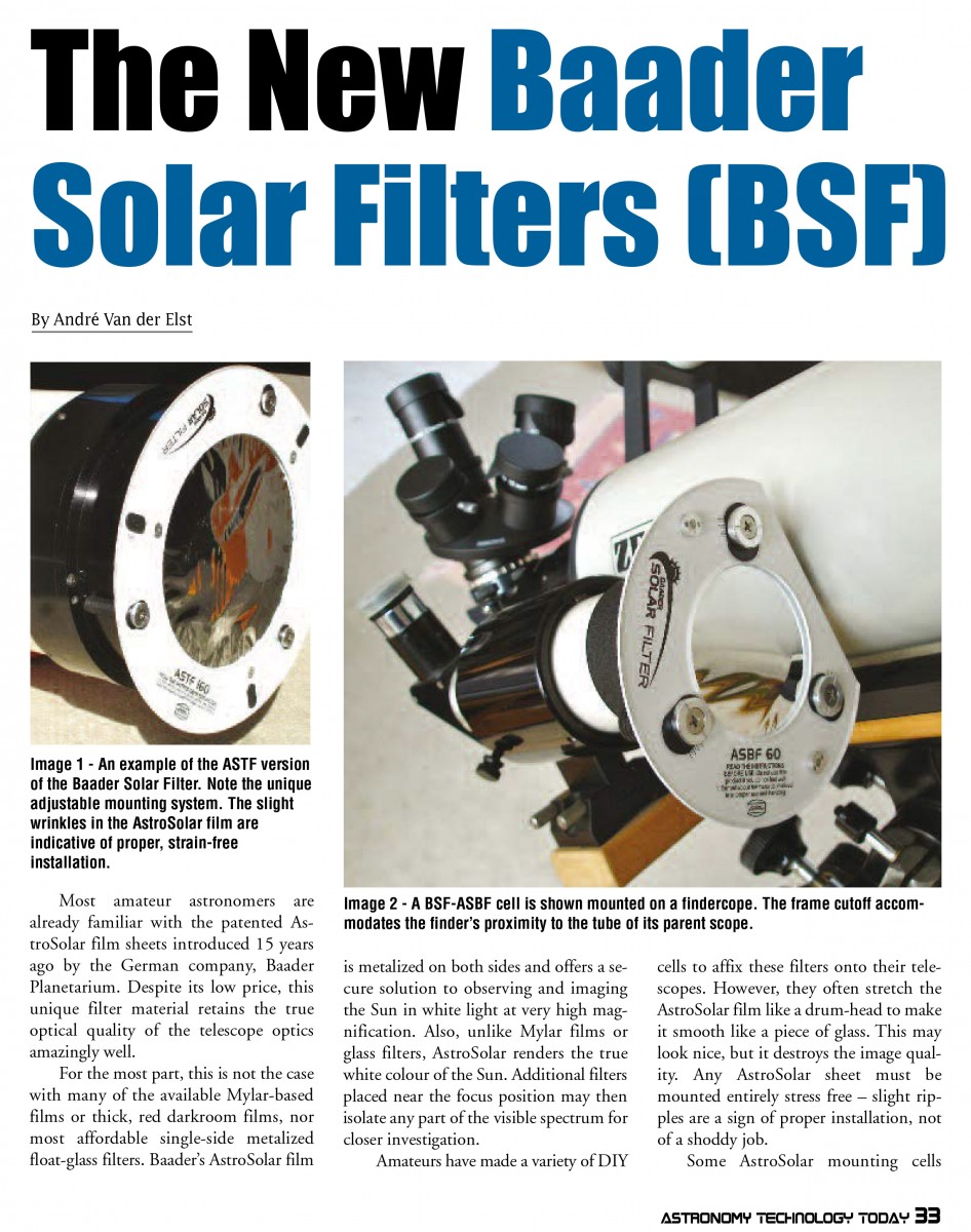 ASTF Baader Solar Filter for highend telescopes